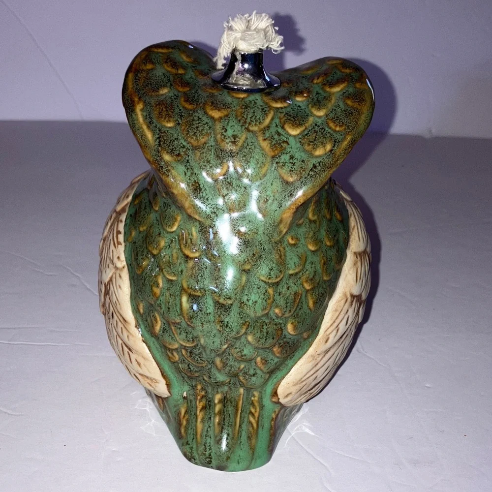 Whimsical Green and Cream Owl‎ Oil Lamp 5”